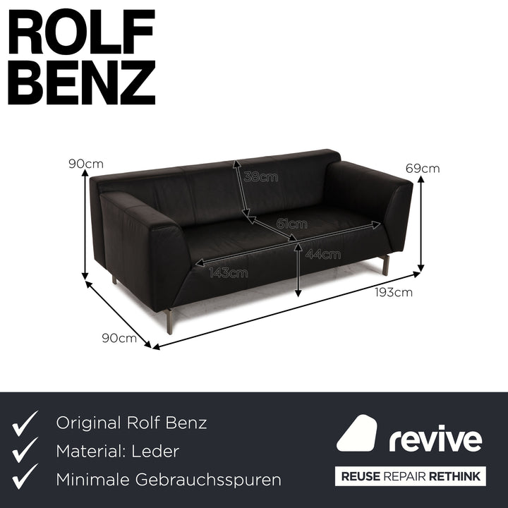 Rolf Benz 318 Linea Leder Dreisitzer Schwarz Sofa Couch