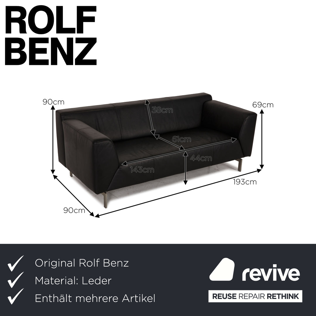 Rolf Benz 318 Linea Leder Sofa Garnitur Schwarz Viersitzer Dreisitzer Couch