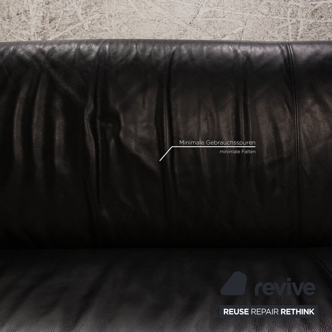 Rolf Benz 322 three-seater leather sofa black couch