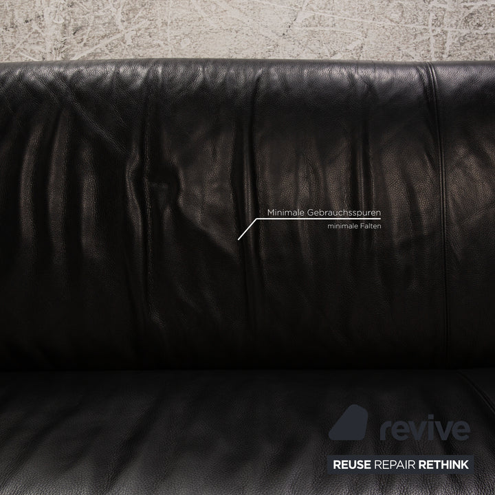 Rolf Benz 322 three-seater leather sofa black couch