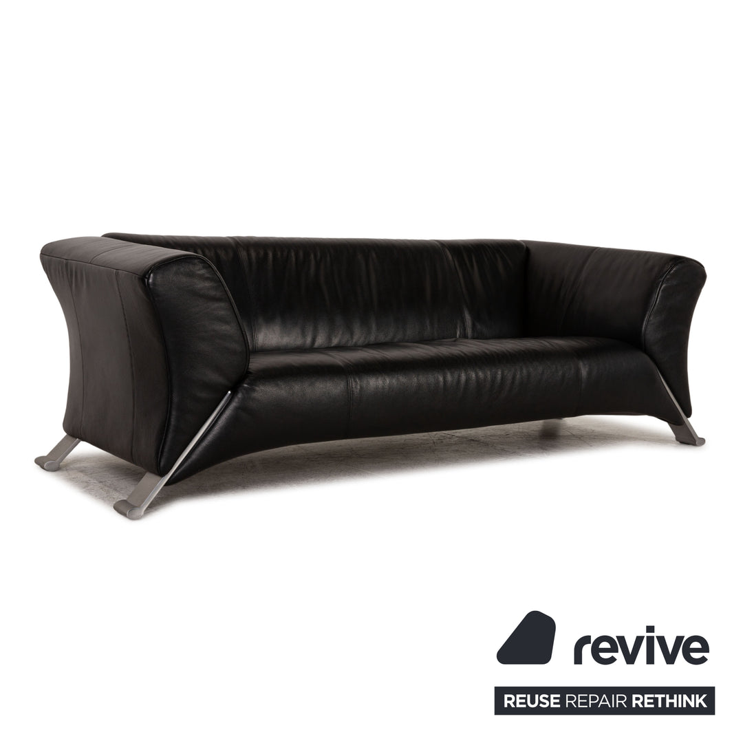 Rolf Benz 322 three-seater leather sofa black couch
