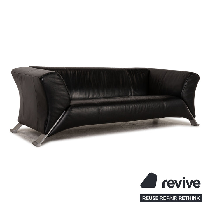 Rolf Benz 322 three-seater leather sofa black couch