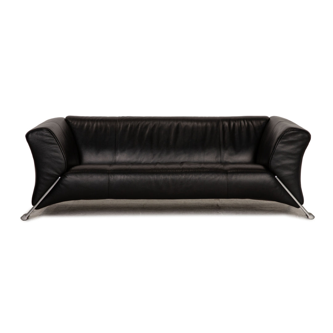 Rolf Benz 322 three-seater leather sofa black couch