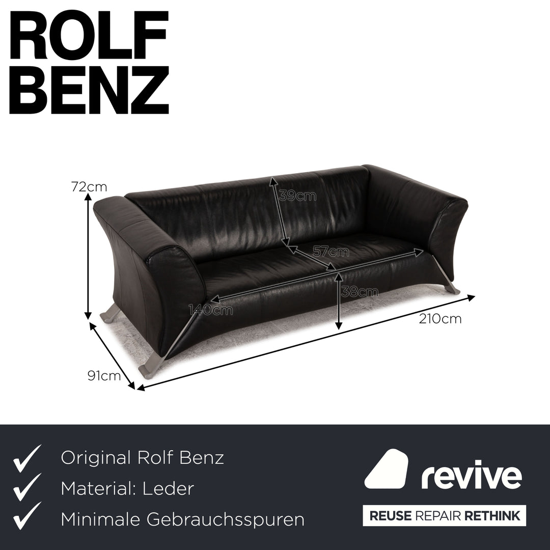 Rolf Benz 322 three-seater leather sofa black couch