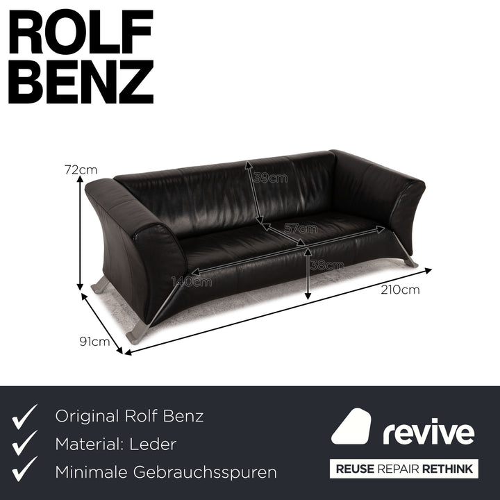 Rolf Benz 322 three-seater leather sofa black couch