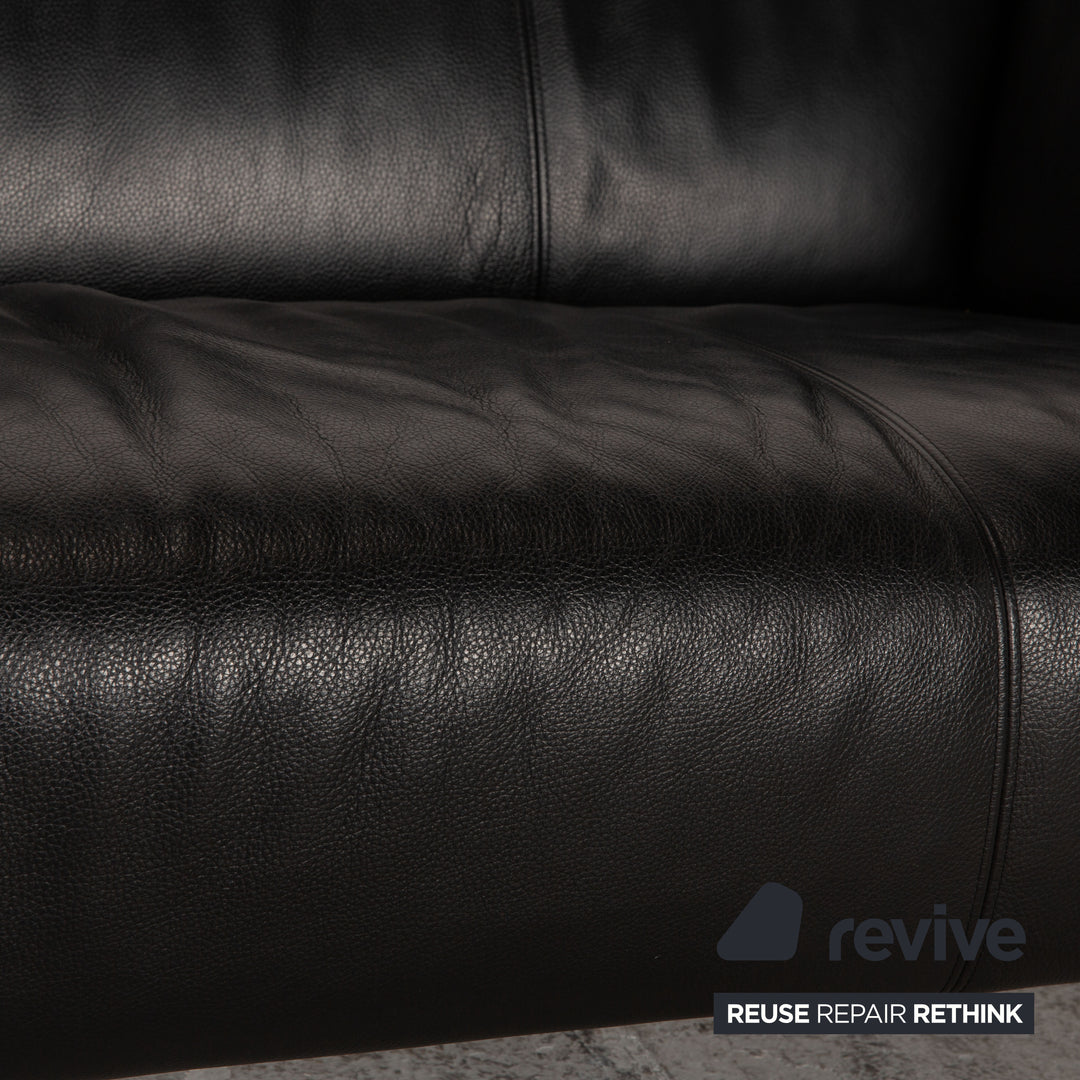 Rolf Benz 322 three-seater leather sofa black couch