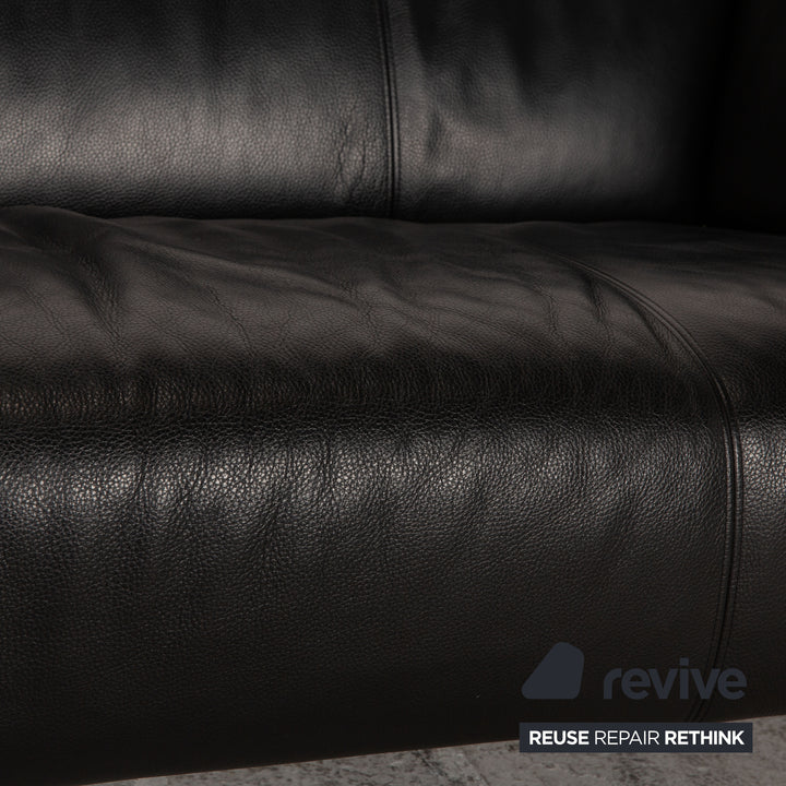 Rolf Benz 322 three-seater leather sofa black couch