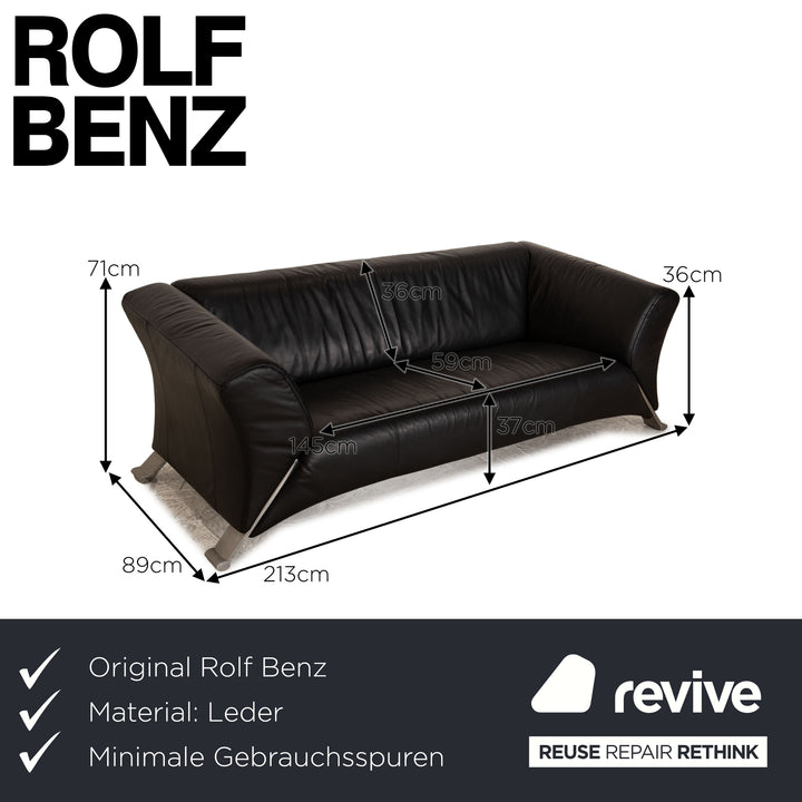 Rolf Benz 322 Leder Dreisitzer Schwarz Sofa Couch