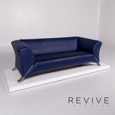 Rolf Benz 322 Leder Sofa Blau Dreisitzer Couch #11648