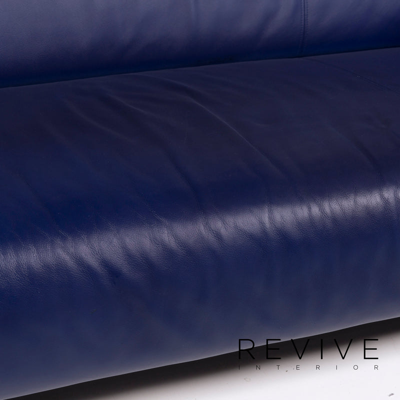 Rolf Benz 322 Leder Sofa Blau Dreisitzer Couch 