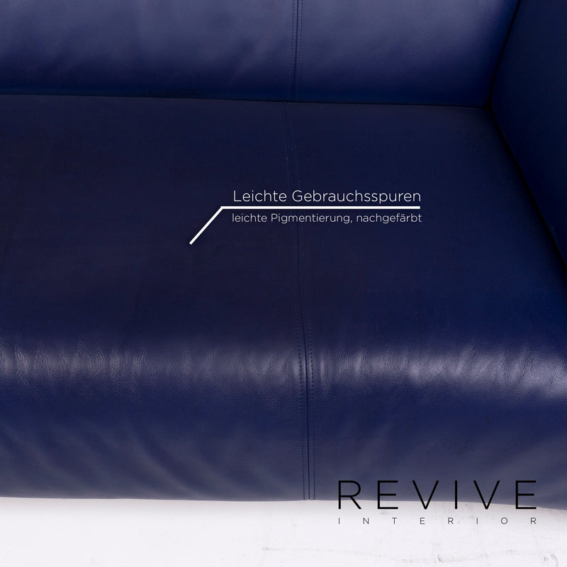 Rolf Benz 322 Leder Sofa Blau Dreisitzer Couch 