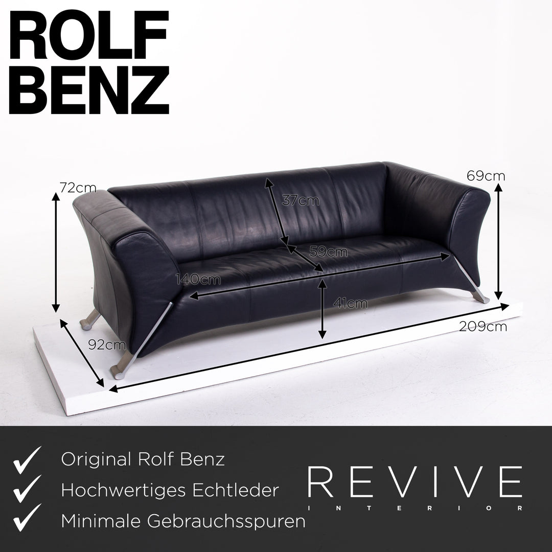 Rolf Benz 322 Leder Sofa Dunkelblau Blau Dreisitzer Couch #14173