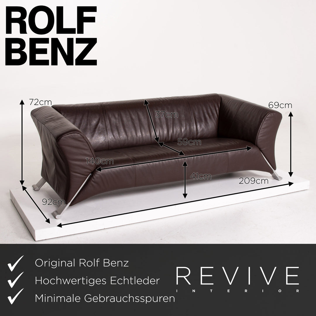 Rolf Benz 322 Leder Sofa Dunkelbraun Braun Dreisitzer Couch #14496