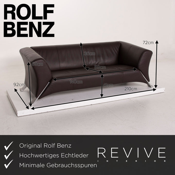Rolf Benz 322 Leder Sofa Dunkelbraun Dreisitzer #15283