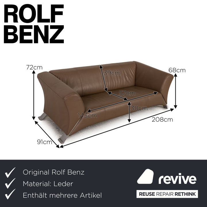 Rolf Benz 322 leather sofa set brown three-seater couch