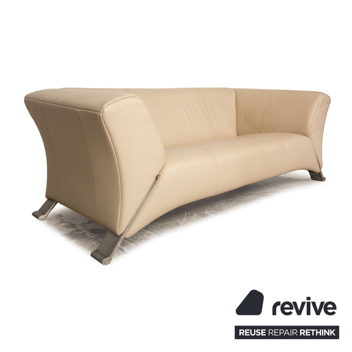Rolf Benz 322 Leder Sofa Garnitur Creme Zweisitzer Hocker Couch