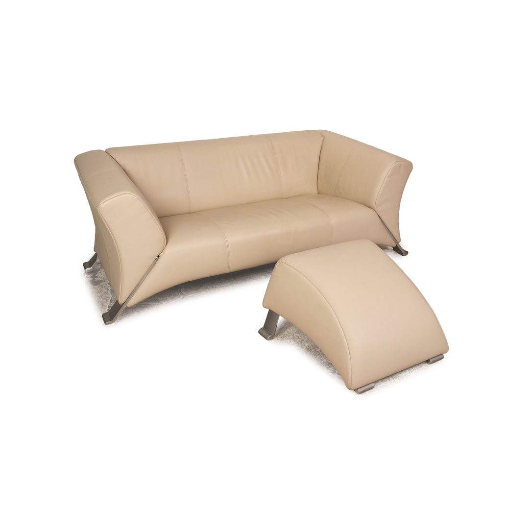 Rolf Benz 322 Leder Sofa Garnitur Creme Zweisitzer Hocker Couch