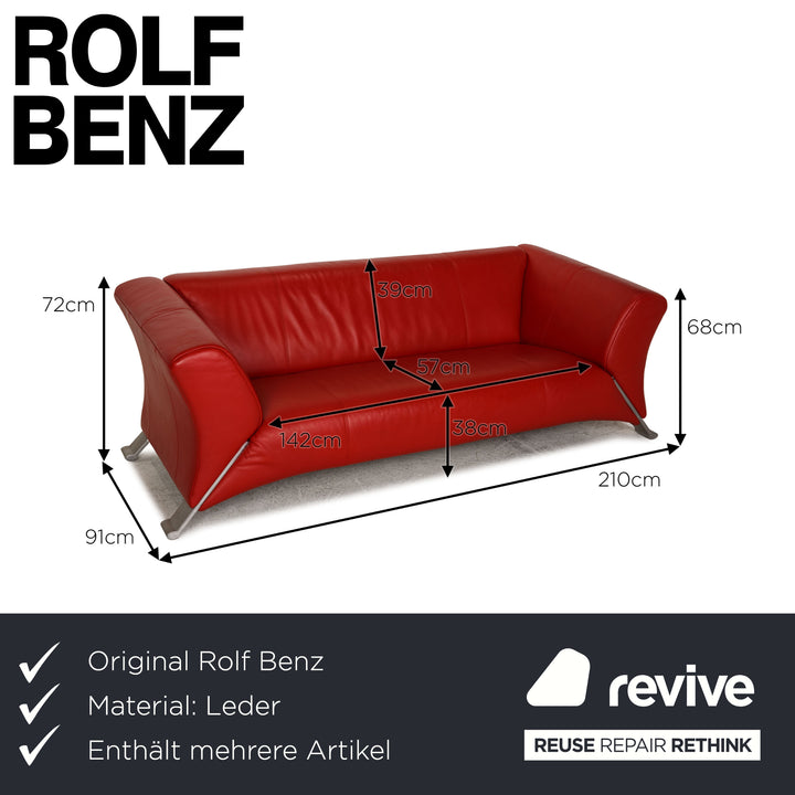 Rolf Benz 322 Leder Sofa Garnitur Rot 2xZweisitzer Sessel Hocker