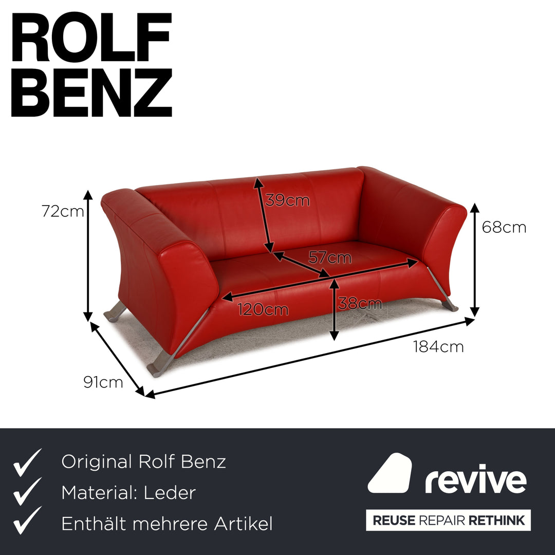 Rolf Benz 322 Leder Sofa Garnitur Rot 2xZweisitzer Sessel Hocker