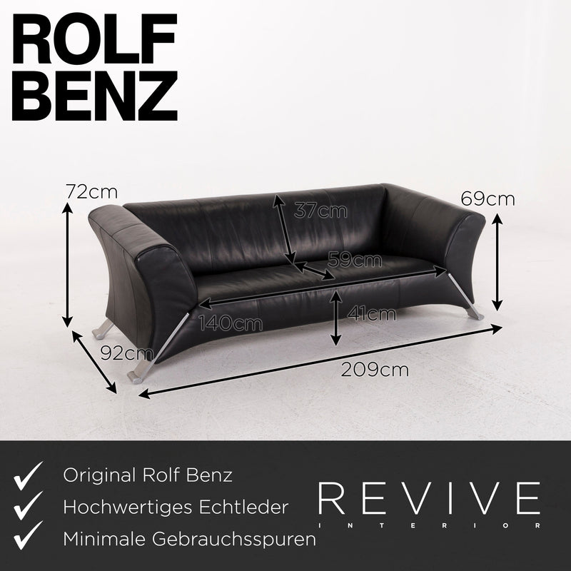 Rolf Benz 322 Leder Sofa Garnitur Schwarz 1x Dreisitzer 1x Sessel Couch 