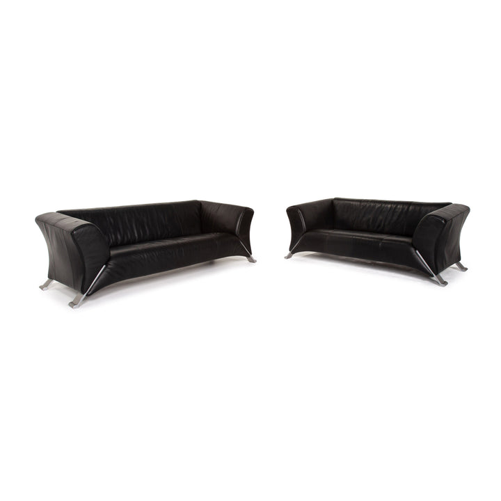 Rolf Benz 322 Leder Sofa Garnitur Schwarz 1x Dreisitzer 1x Zweisitzer Couch #14238