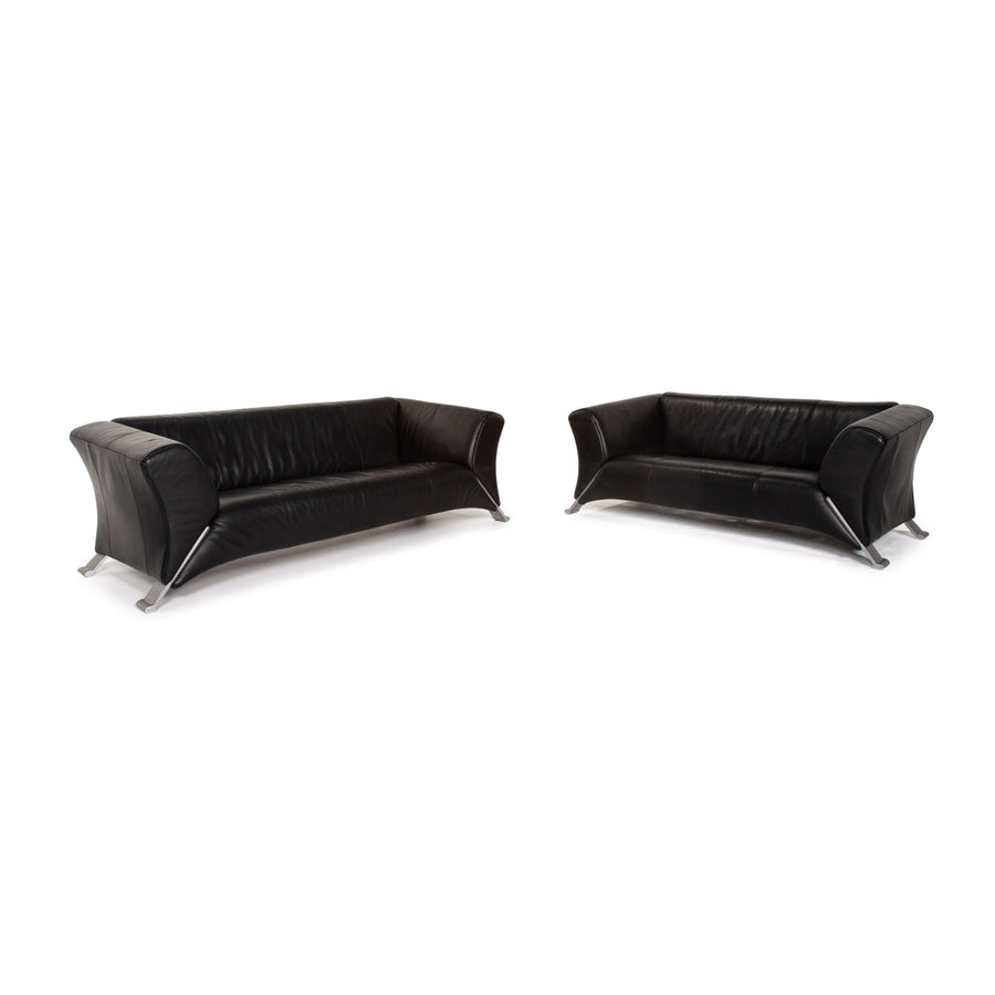 Rolf Benz 322 Leder Sofa Garnitur Schwarz 1x Dreisitzer 1x Zweisitzer Couch #14238