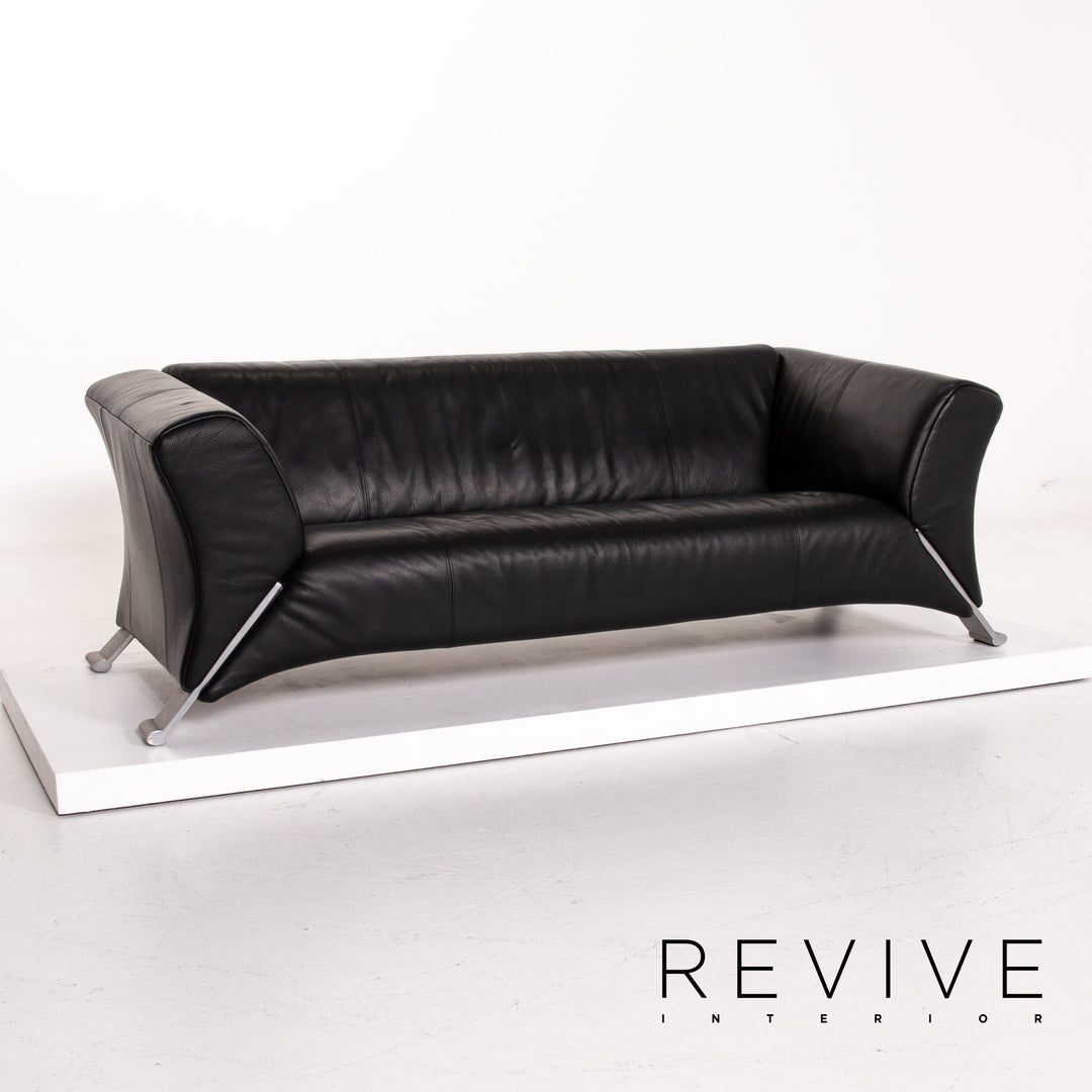 Rolf Benz 322 Leder Sofa Garnitur Schwarz 1x Dreisitzer 1x Zweisitzer Couch #14238