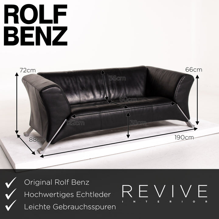 Rolf Benz 322 Leder Sofa Garnitur Schwarz 1x Dreisitzer 1x Zweisitzer Couch #14238