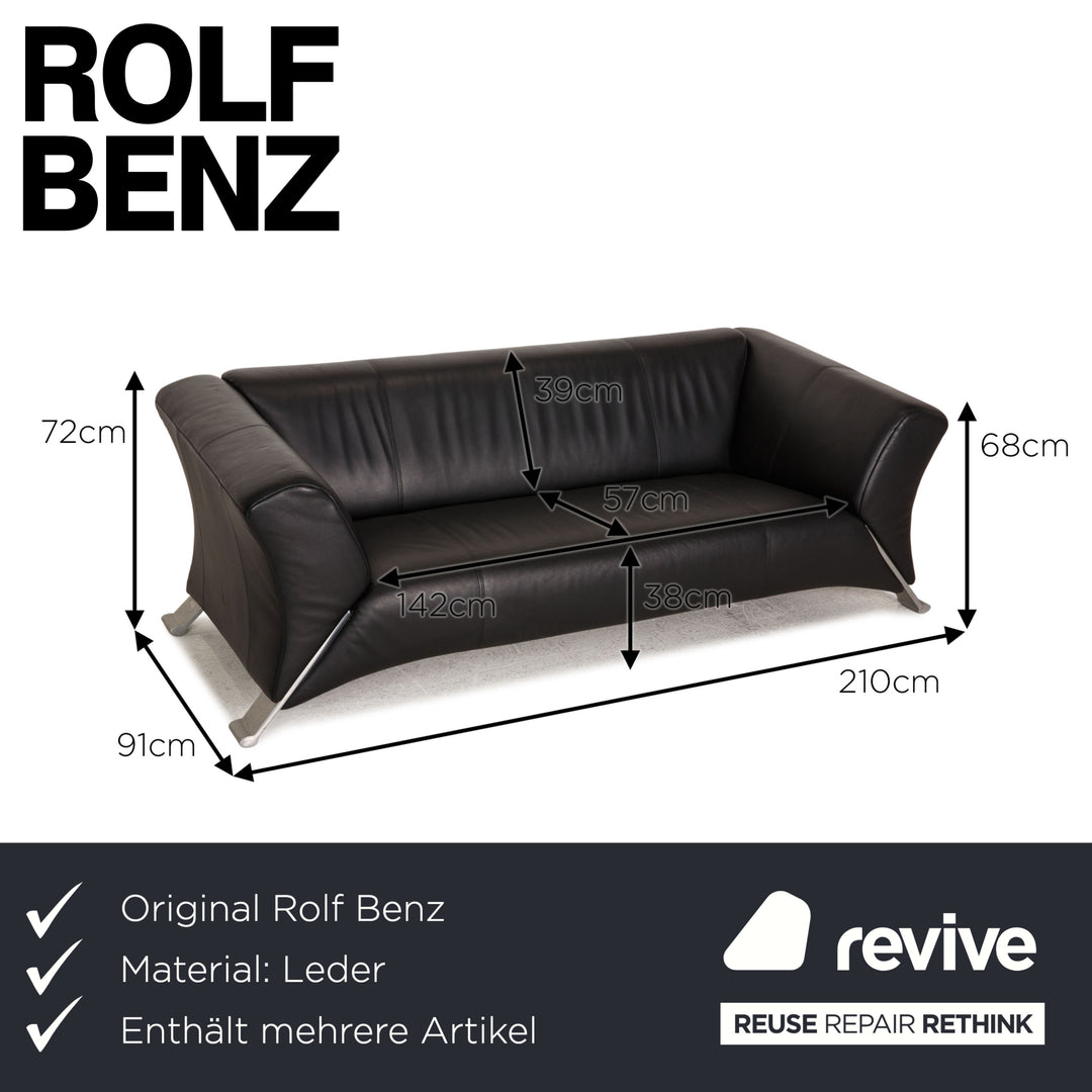 Rolf Benz 322 Leder Sofa Garnitur Schwarz 2xZweisitzer Couch