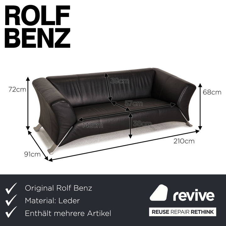 Rolf Benz 322 Leder Sofa Garnitur Schwarz 2xZweisitzer Couch