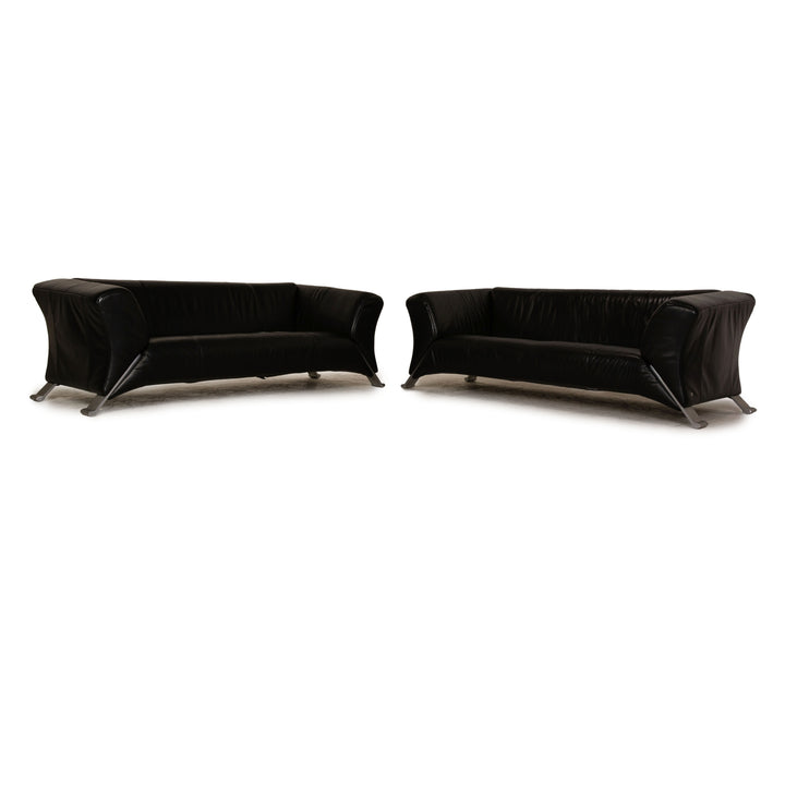 Rolf Benz 322 leather sofa set black three-seater couch