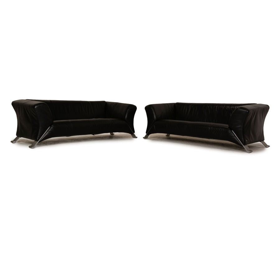 Rolf Benz 322 leather sofa set black three-seater couch