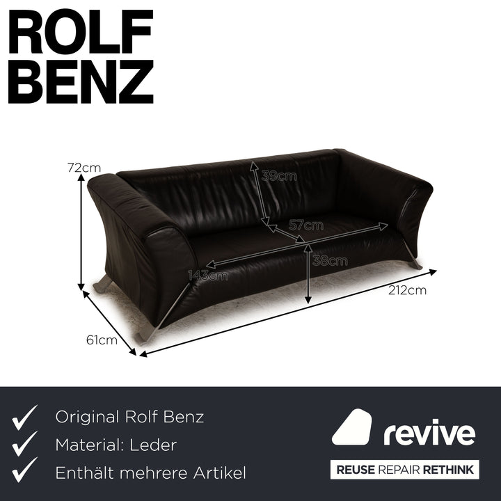Rolf Benz 322 leather sofa set black three-seater couch