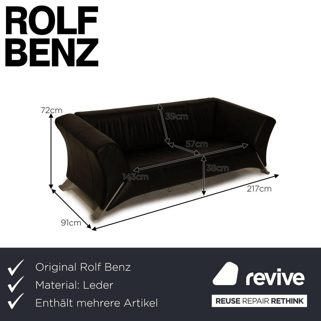 Rolf Benz 322 leather sofa set black three-seater two-seater couch