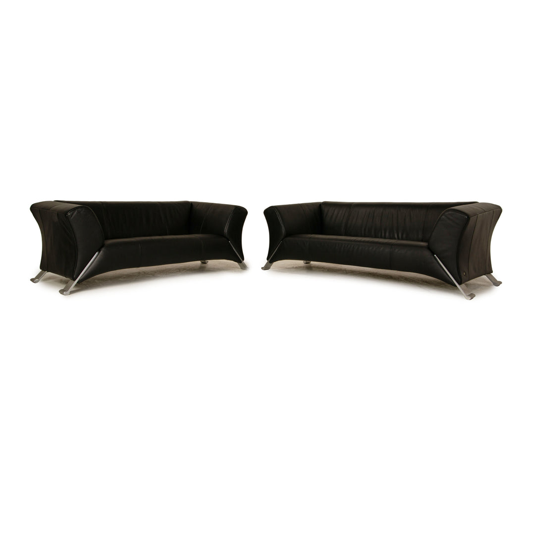 Rolf Benz 322 leather sofa set black three-seater two-seater couch