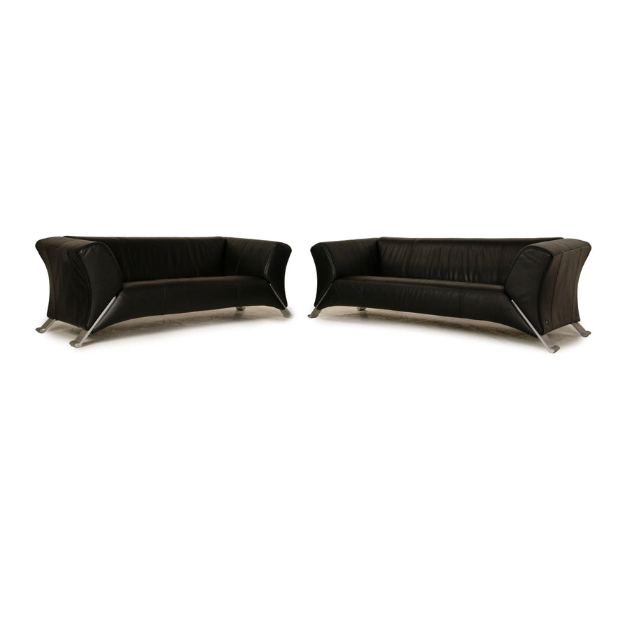 Rolf Benz 322 leather sofa set black three-seater two-seater couch