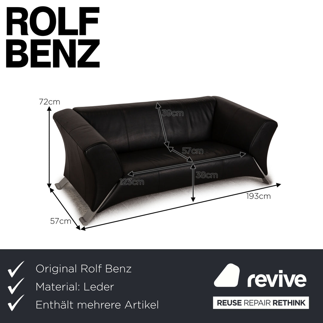 Rolf Benz 322 Leder Sofa Garnitur Schwarz Zweisitzer  Couch