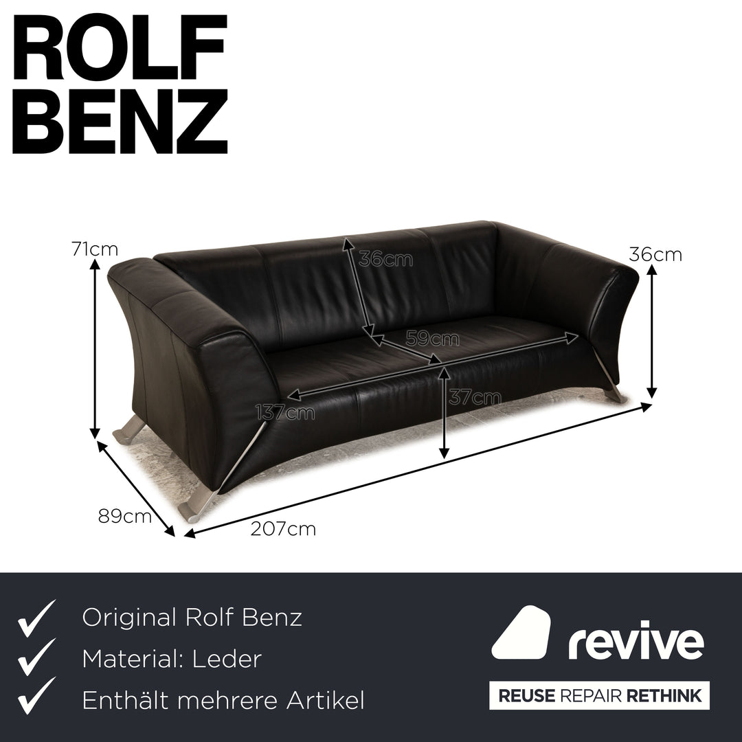 Rolf Benz 322 leather sofa set black two-seater armchair couch