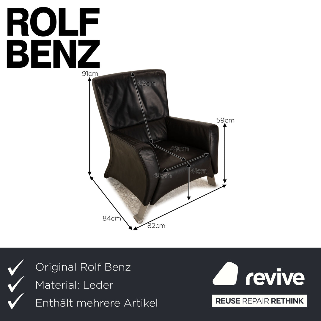 Rolf Benz 322 leather sofa set black two-seater armchair couch