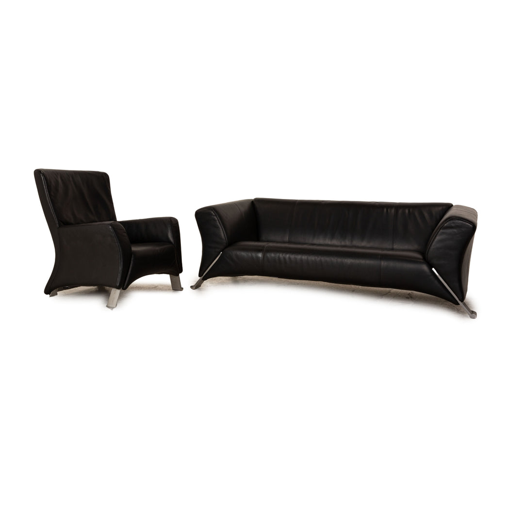 Rolf Benz 322 leather sofa set black two-seater armchair couch