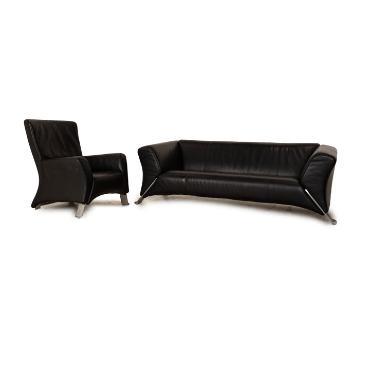 Rolf Benz 322 leather sofa set black two-seater armchair couch