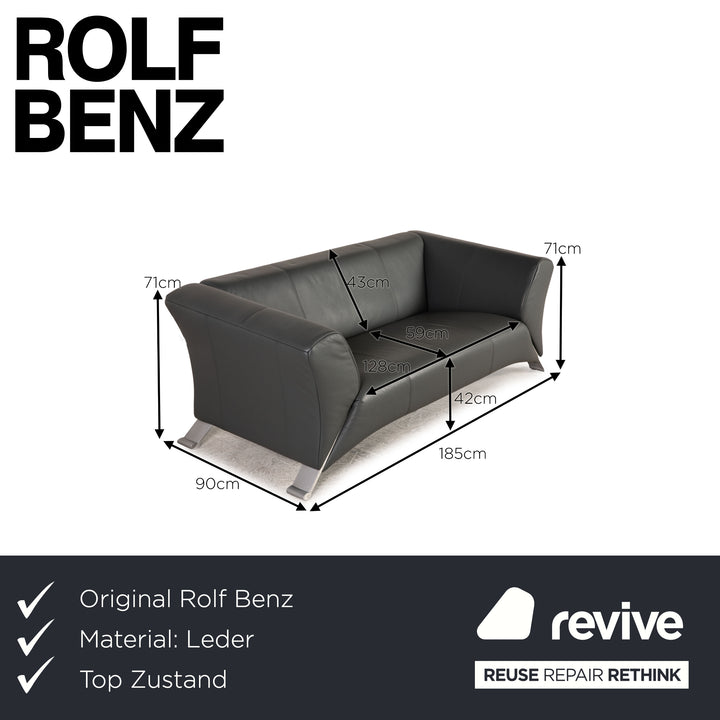 Rolf Benz 322 Leder Sofa Grau Zweisitzer Couch