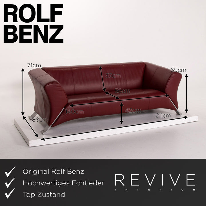 Rolf Benz 322 Leder Sofa Rot Weinrot Dreisitzer Couch #13604