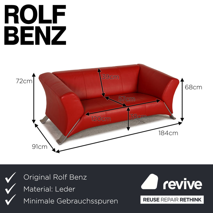 Rolf Benz 322 leather sofa red two-seater couch