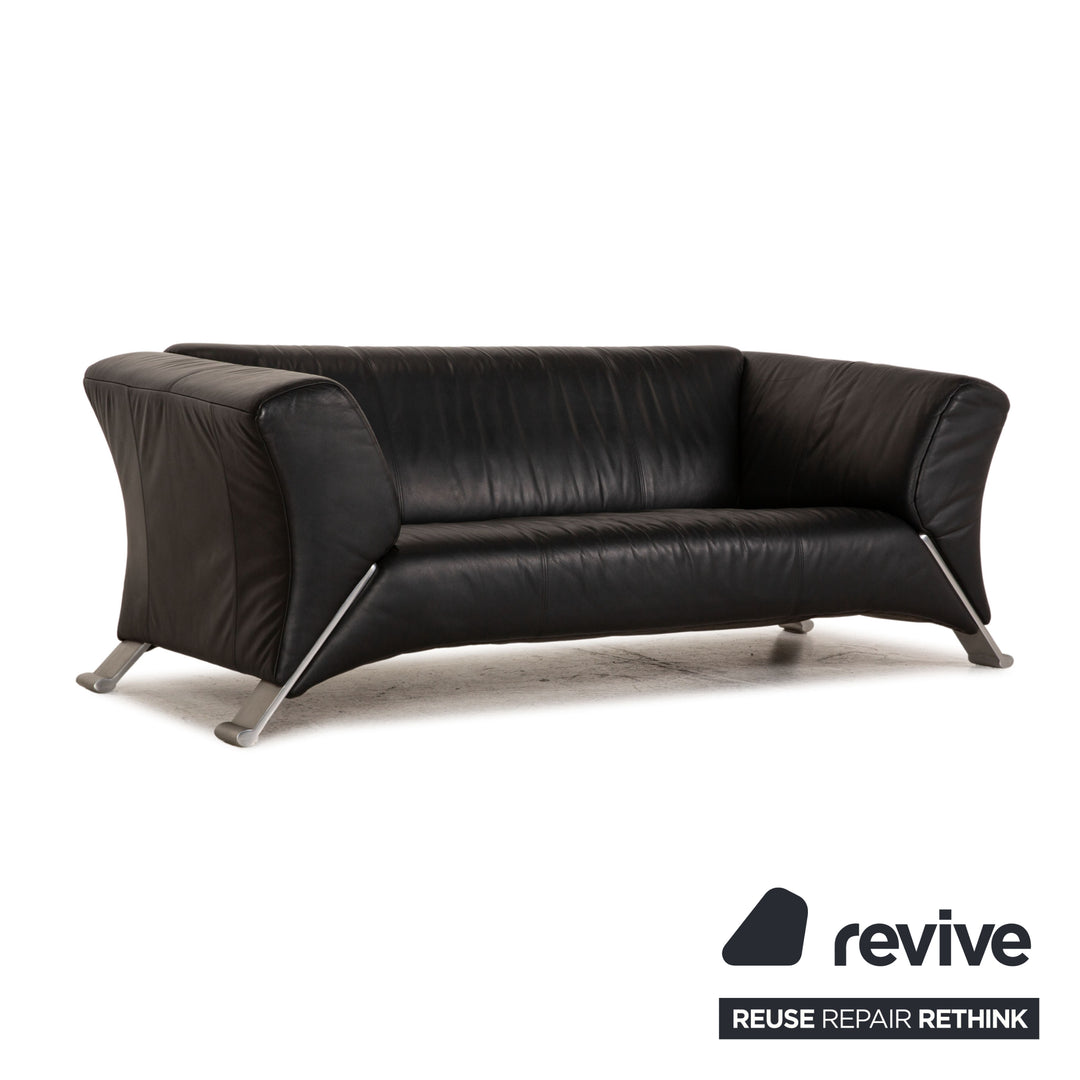 Rolf Benz 322 leather sofa black 2x three-seater couch