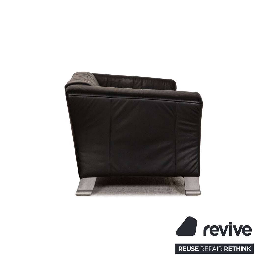 Rolf Benz 322 leather sofa black 2x three-seater couch
