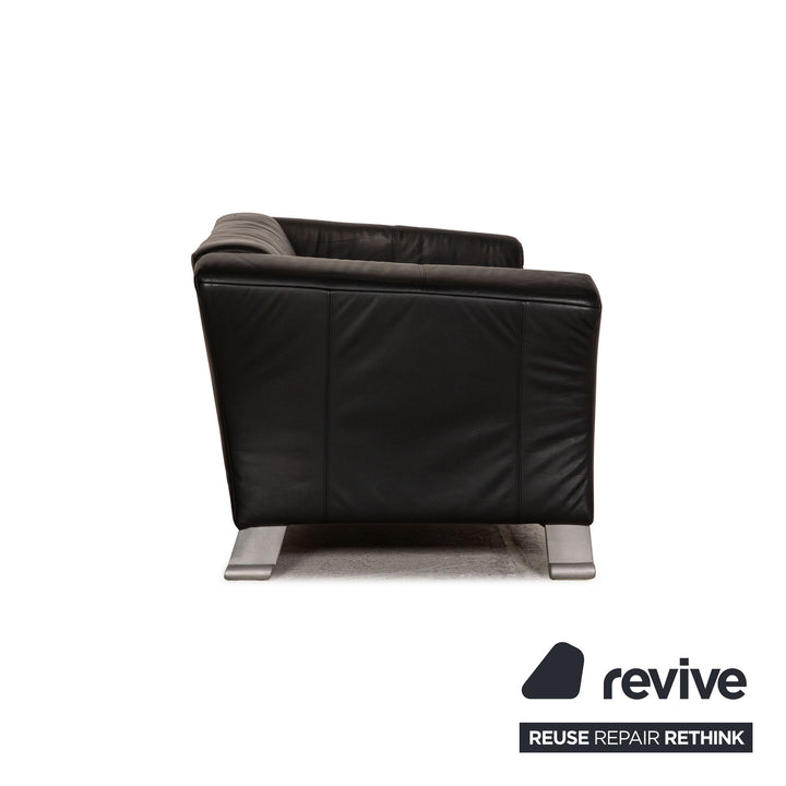 Rolf Benz 322 leather sofa black 2x three-seater couch