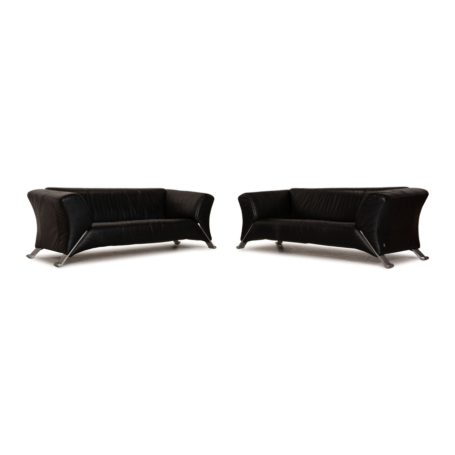 Rolf Benz 322 leather sofa black 2x three-seater couch
