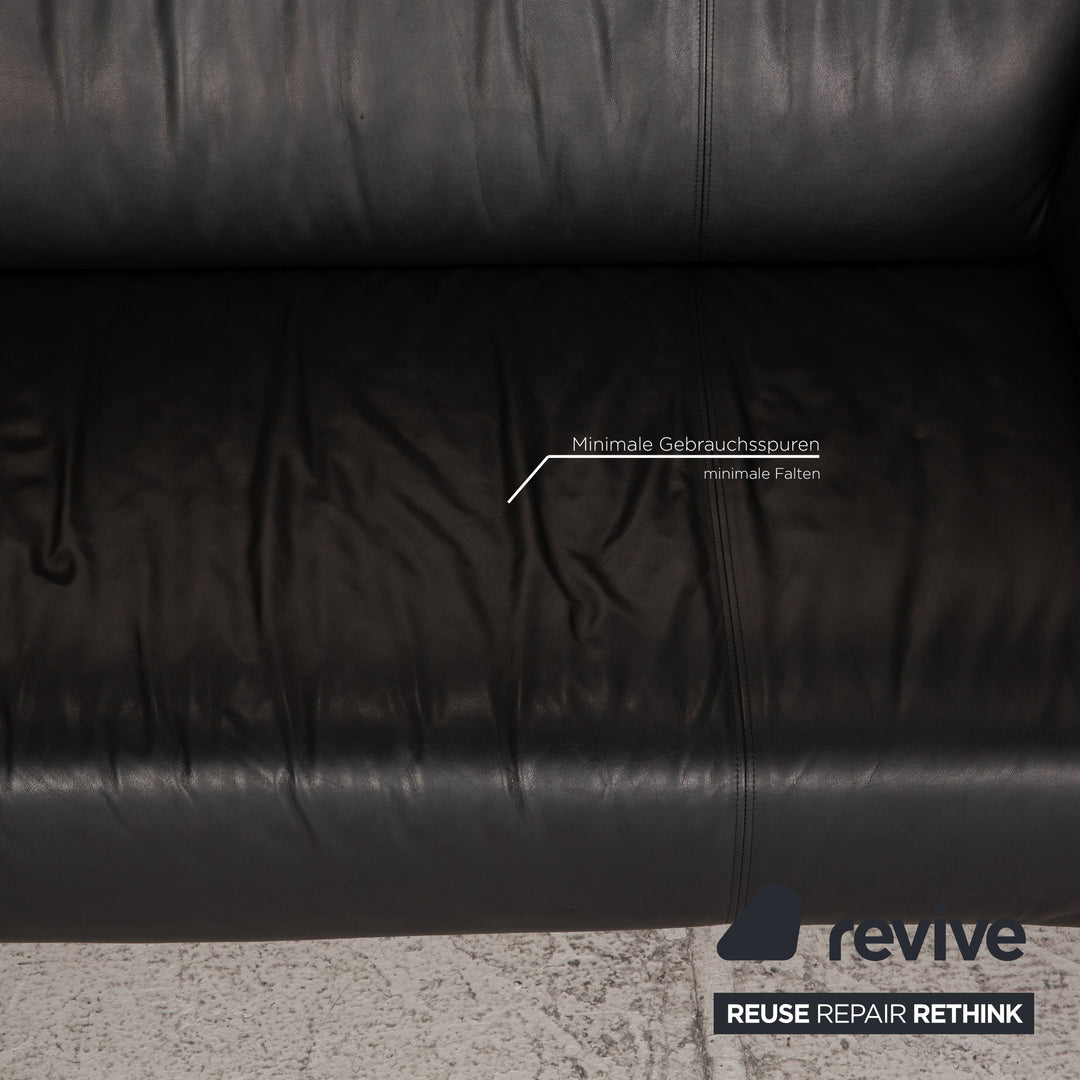Rolf Benz 322 leather sofa black 2x three-seater couch