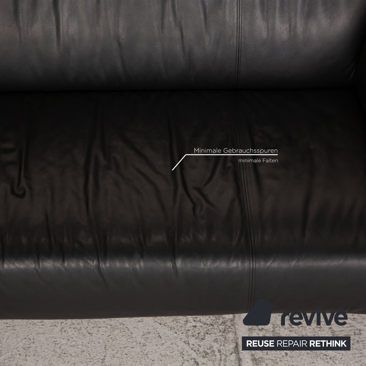 Rolf Benz 322 leather sofa black 2x three-seater couch